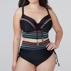 Lane Bryant Smocked Swim Longline Balconette Bikini Top Size 38G